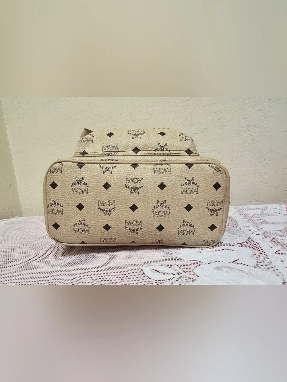 MCM Cream Monogram Medium Backpack AUTHENTIC